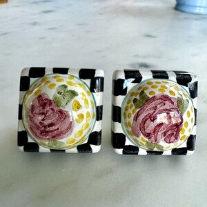 MacKenzie-Childs Checkered Floral Knobs - Black, White, Pink, Green, Yellow